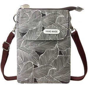 Women's Black Grey Cotton Handmade Cute Canvas Cross Body Bags Phone Purse